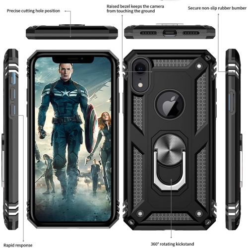 for iPhone-XR-Phone Case with 2 PCS Tempered Glass Screen Protector, Heavy Duty iPhone XR Case Build