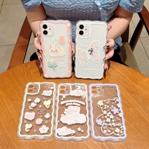 Compatible with iPhone 11 Case Cute Cartoon Floral Clouds Moon Bear Design for Women Girls Aesthetic Kawaii