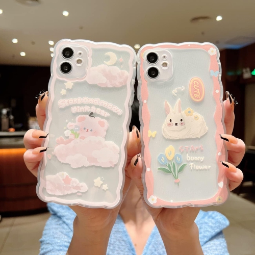 Compatible with iPhone 11 Case Cute Cartoon Floral Clouds Moon Bear Design for Women Girls Aesthetic Kawaii