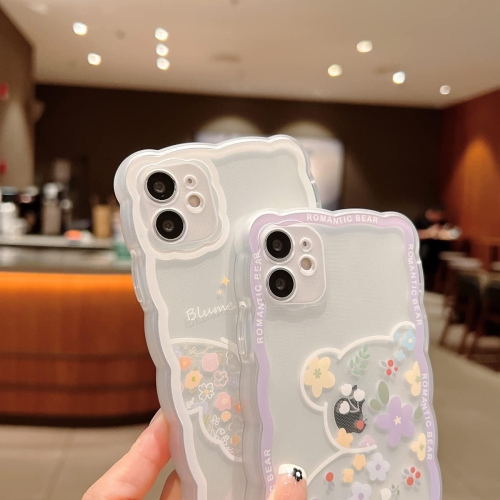 Compatible with iPhone 11 Case Cute Cartoon Floral Clouds Moon Bear Design for Women Girls Aesthetic Kawaii