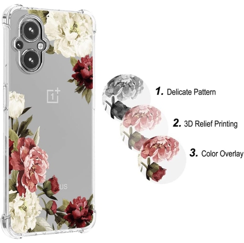 Phone Case for OnePlus Nord N20 5G Case, OnePlus N20 Case Girls Women, Slim Shockproof Clear Floral Pattern