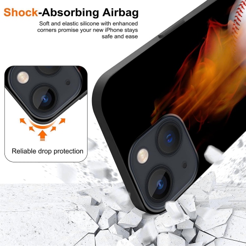 Étui pour téléphone compatible avec l'étui iPhone 13, motif baseball sur feu pour femme fille TPU souple