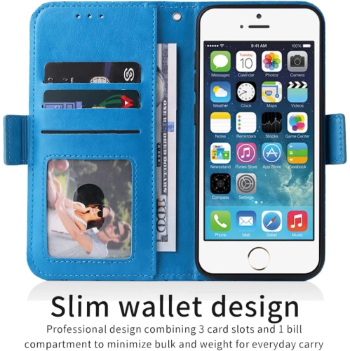 Compatible avec l'étui-portefeuille 5S 5 se 2016 5SE de iPhone et la dragonne avec cordon et porte-carte à rabat en cuir