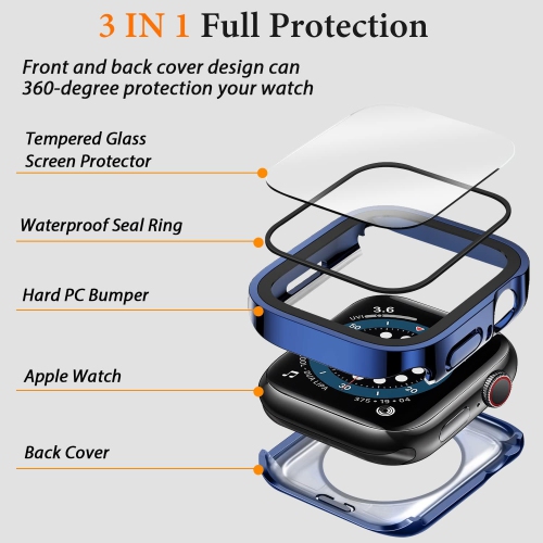 2 in 1 Case [2-Pack] Compatible with Apple Watch Series 9 Series 8 Series 7 41mm with Built-in Screen Protector,