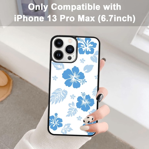 for iPhone 13 Pro Max Case Cute Kawaii Blue Hibiscus Hawaiian Flower Floral Aesthetic Phone Case for Girls