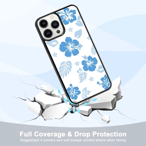 for iPhone 13 Pro Max Case Cute Kawaii Blue Hibiscus Hawaiian Flower Floral Aesthetic Phone Case for Girls
