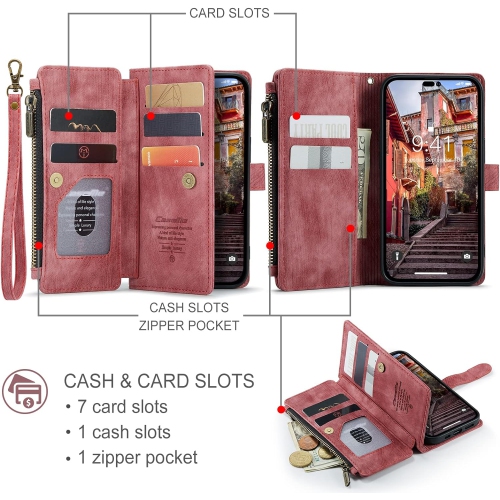 Wallet Case for iPhone 14 Pro,PU Leather Flip Magnetic Closure Shockproof Zipper Purse Cover for iPhone 14