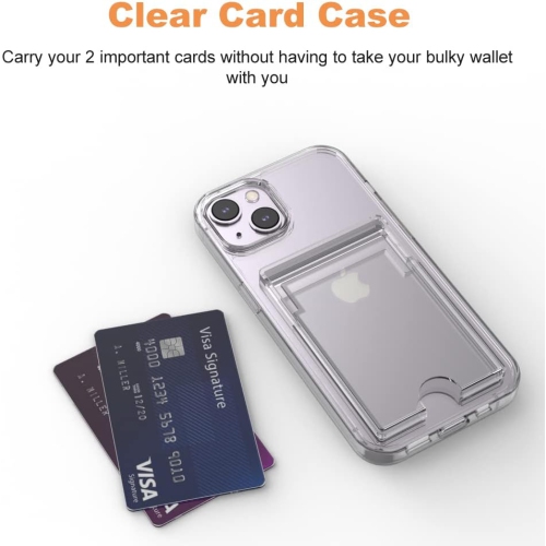 for iPhone 14 Plus Clear Card Case, Anti-Yellowing Slim Fit Thin TPU Bumper + PC Back Wallet Case with 2 Cards