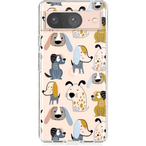 Pour l'étui Google Pixel 8, Fun Dog style cute Animal Pattern Funny Cartoon Design transparent Soft TPU