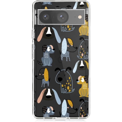 Pour l'étui Google Pixel 8, Fun Dog style cute Animal Pattern Funny Cartoon Design transparent Soft TPU
