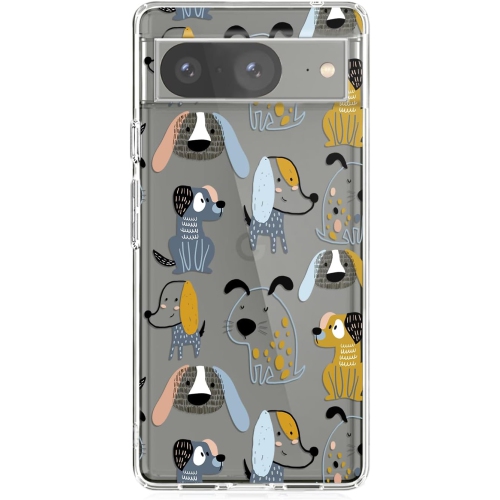 Pour l'étui Google Pixel 8, Fun Dog style cute Animal Pattern Funny Cartoon Design transparent Soft TPU