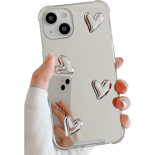 UNKNOWN  Compatible With Iphone 15 Pro Case, Mirror Senior Cute Heart Soft Silicone Clear Makeup Mirror Women In Silver