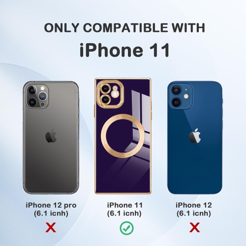 for iPhone 11 Magnetic Case, Luxury Plating Edge Square Case for Women Girls Men Soft TPU Bumper Anti-Scratch