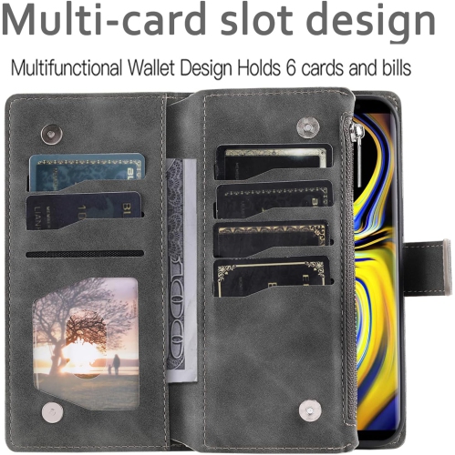 Phone Case for Samsung Galaxy Note 9 Wallet Cover with Tempered Glass Screen Protector and Wrist Strap Mandala