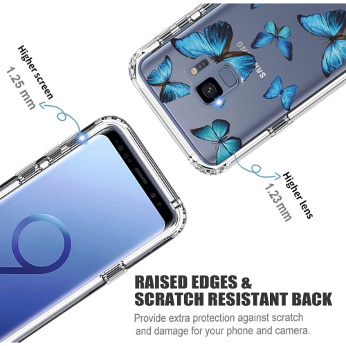 Case for Galaxy S9 Case, Samsung S9 SM-G960U Case with Tempered-Glass Screen Protector, Clear Butterfly