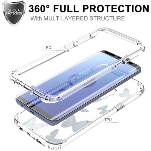 Case for Galaxy S9 Case, Samsung S9 SM-G960U Case with Tempered-Glass Screen Protector, Clear Butterfly