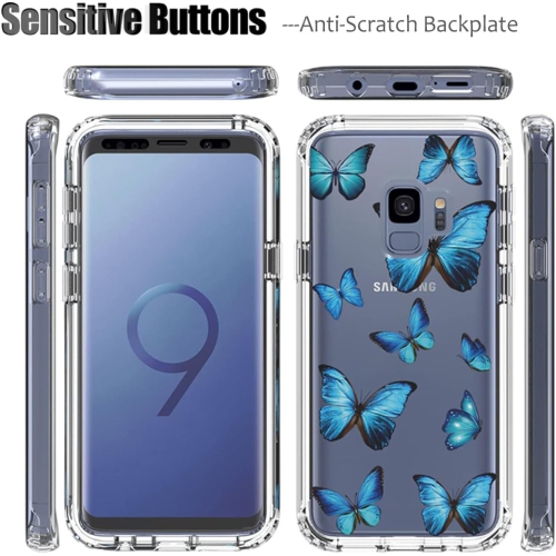 Case for Galaxy S9 Case, Samsung S9 SM-G960U Case with Tempered-Glass Screen Protector, Clear Butterfly