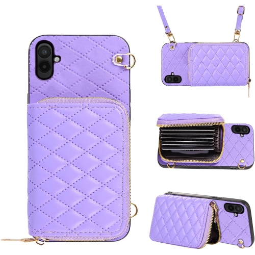 Compatible with Samsung Galaxy A04 Zipper Wallet Case with Crossbody Shoulder Strap, 8 Card Slots Purse