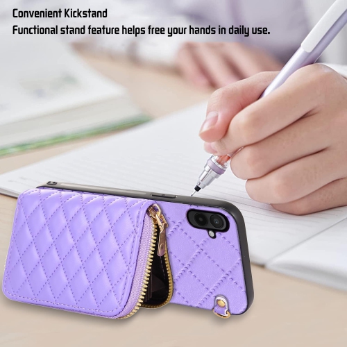 Compatible with Samsung Galaxy A04 Zipper Wallet Case with Crossbody Shoulder Strap, 8 Card Slots Purse