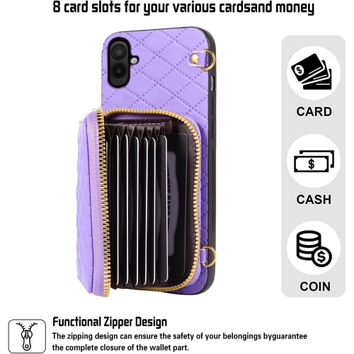 Compatible with Samsung Galaxy A04 Zipper Wallet Case with Crossbody Shoulder Strap, 8 Card Slots Purse