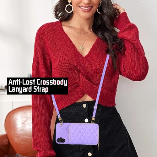 Compatible with Samsung Galaxy A04 Zipper Wallet Case with Crossbody Shoulder Strap, 8 Card Slots Purse