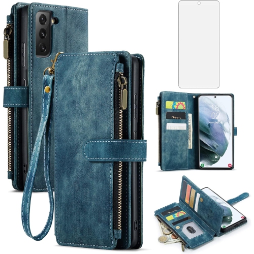 Phone Case for Samsung Galaxy S21 Glaxay S 21 5G 6.2 inch Wallet Cover and Tempered Glass Screen Protector