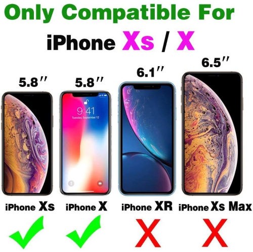 Phone Case for iPhone Xs X 10 10s with Tempered Glass Screen Protector Ring Holder Kickstand Soft Quilted Leather