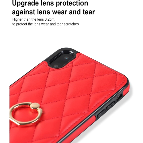 Phone Case for iPhone Xs X 10 10s with Tempered Glass Screen Protector Ring Holder Kickstand Soft Quilted Leather