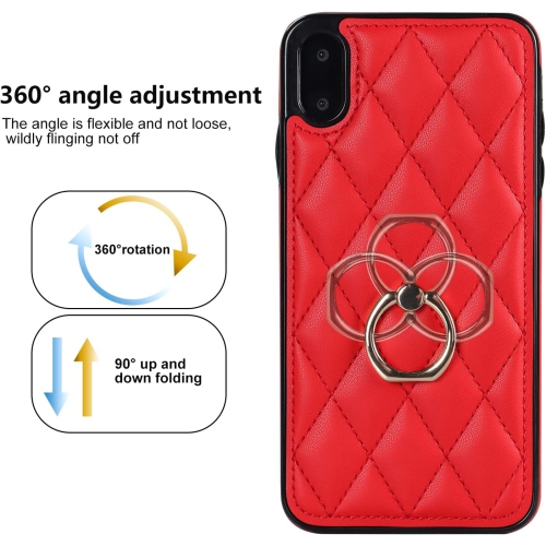 Phone Case for iPhone Xs X 10 10s with Tempered Glass Screen Protector Ring Holder Kickstand Soft Quilted Leather