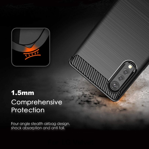 Case for LG Velvet,[Black] Carbon Fiber Effect Gel Grip Protection Cover [Anti Scratch][Anti Collision]
