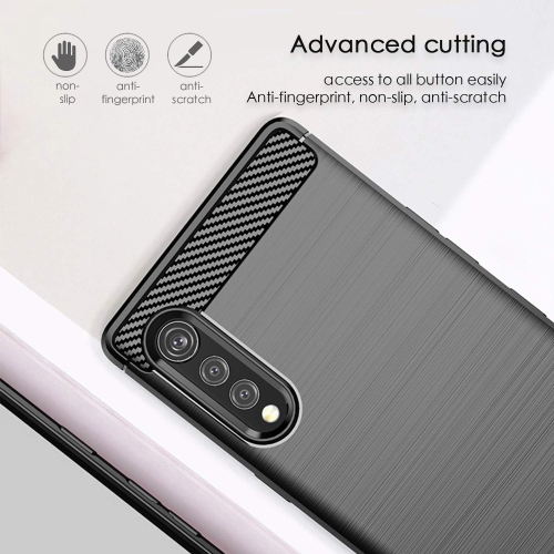 Case for LG Velvet,[Black] Carbon Fiber Effect Gel Grip Protection Cover [Anti Scratch][Anti Collision]