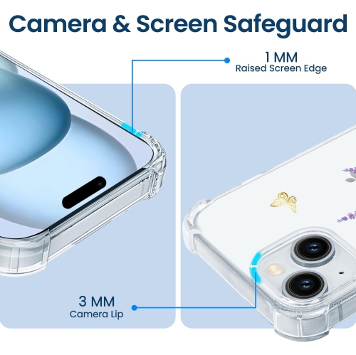 Case Compatible with iPhone 15 2023 6.1 Inch, Lavender Flower Floral Ultra Clear Slim Soft TPU Bumper
