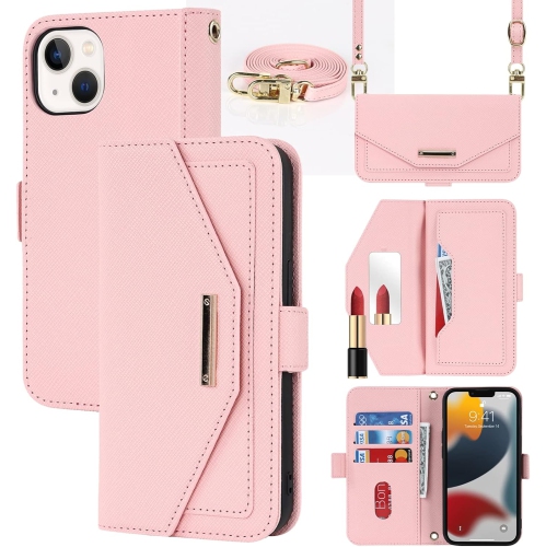 Portefeuille à bandoulière pour étui iPhone 13 avec dragonne ajustable porte-carte de crédit 6,1 po, sac à main en cuir de polyuréthane