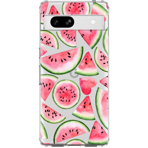 Google Pixel 7a Case, Women Girls Cute Watermelon Pattern Tropical Cartoon Fruits Design Transparent Soft TPU
