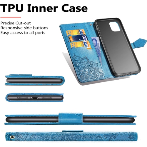 Case for iPhone XR, PU Leather Wallet Case with Mandala Flower Designs, with Card Slot Holder Adjustable Cross