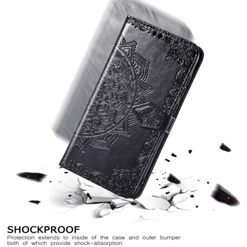 Case for iPhone XR, PU Leather Wallet Case with Mandala Flower Designs, with Card Slot Holder Adjustable Cross