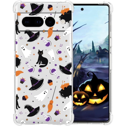 UNKNOWN  Clear Case for Google Pixel 7 Pro Halloween Ghost Cat Designed, Clear Soft Slim Fit Tpu Anti-Scratch Shockproof