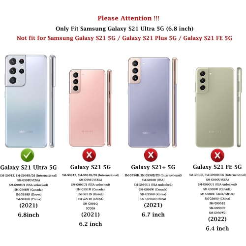 Pour étui Galaxy S21 Ultra de Samsung avec protecteur d'écran HD pour objectif d'appareil photo, anneau magnétique testé pour résister aux chutes de