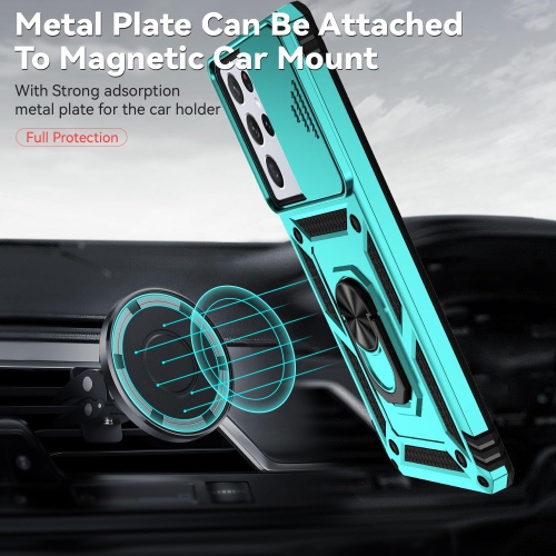 Pour étui Galaxy S21 Ultra de Samsung avec protecteur d'écran HD pour objectif d'appareil photo, anneau magnétique testé pour résister aux chutes de