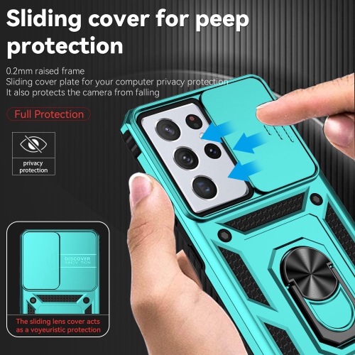 Pour étui Galaxy S21 Ultra de Samsung avec protecteur d'écran HD pour objectif d'appareil photo, anneau magnétique testé pour résister aux chutes de