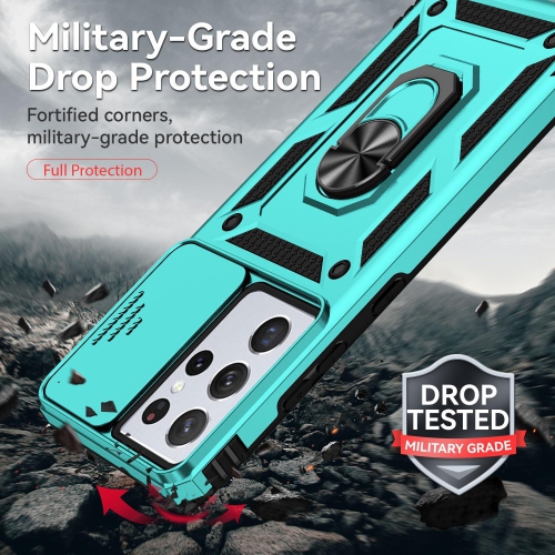 Pour étui Galaxy S21 Ultra de Samsung avec protecteur d'écran HD pour objectif d'appareil photo, anneau magnétique testé pour résister aux chutes de