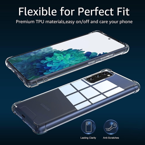 Étui transparent pour Galaxy S20 FE 5G et 2 protecteurs en verre trempé HD - coque antichoc en polycarbonate rigide jaune et TPUR souple