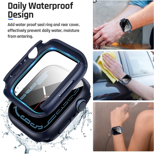 2 in 1 Waterproof Case for Apple Watch Screen Protector 44mm SE 2nd Gen Series 6 5 4 SE, 360 Protective Glass