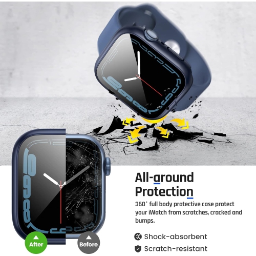 2 in 1 Waterproof Case for Apple Watch Screen Protector 44mm SE 2nd Gen Series 6 5 4 SE, 360 Protective Glass
