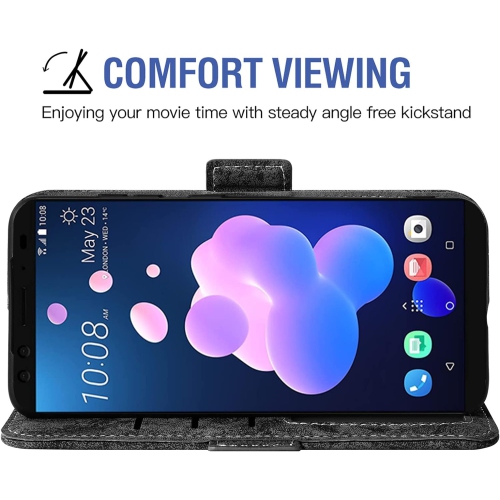 Compatible with HTC U12 Plus Wallet Case and Tempered Glass Screen Protector Card Holder Stand Kickstand Cell