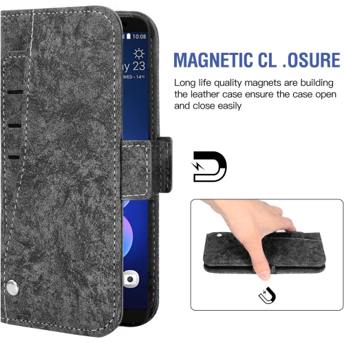 Compatible with HTC U12 Plus Wallet Case and Tempered Glass Screen Protector Card Holder Stand Kickstand Cell