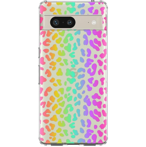 Google Pixel 7a Case, Women Rainbow Leopard Pattern Animal Print Design Transparent Soft TPU Protective Clear