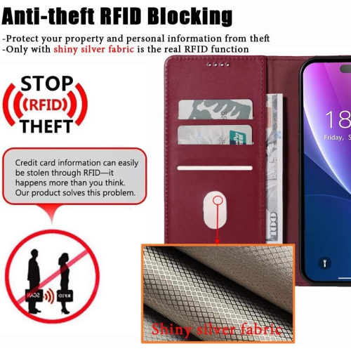 for iPhone 15 Plus Case Wallet Genuine Leather with Anti-Theft RFID Blocking Kickstand Strong Magnetic Clasp