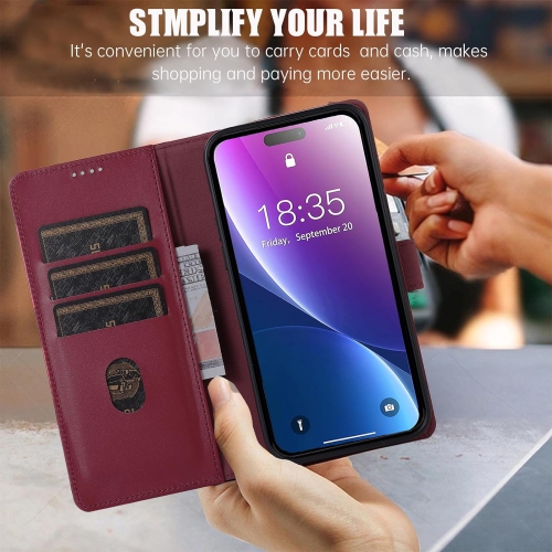 for iPhone 15 Plus Case Wallet Genuine Leather with Anti-Theft RFID Blocking Kickstand Strong Magnetic Clasp