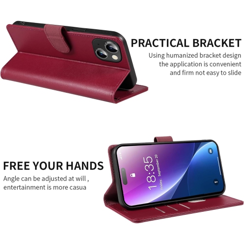 for iPhone 15 Plus Case Wallet Genuine Leather with Anti-Theft RFID Blocking Kickstand Strong Magnetic Clasp